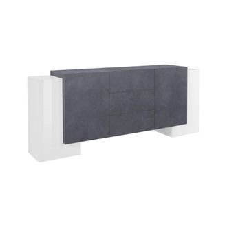 Dmora Dmora Aparador Moderno Con 2 Puertas Y 3 Cajones, Made In Italy, Aparador De Cocina, Buffet De Dise&ntilde;o De Sala De Estar, 210x45h85 Cm, Color Blanco Bri