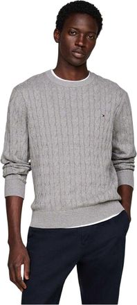 Tommy Hilfiger Heren Kabeltrui Katoen Ronde Hals (Medium Grijs)