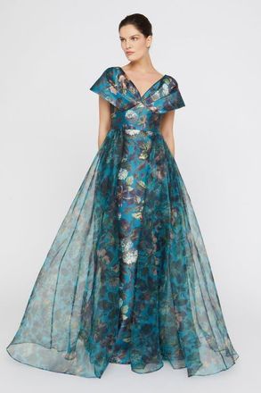 Theia Azaria Draped V-Neck Mikado Gown in Gilded Hydrangea at Nordstrom, Size 10