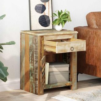vidaXL Mesa Auxiliar Con 1 Caj&oacute;n Y 1 Puerta Madera Reciclada Vidaxl