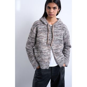 Topshop Zip Front Knit Hoodie in Grey at Nordstrom, Size X-Small