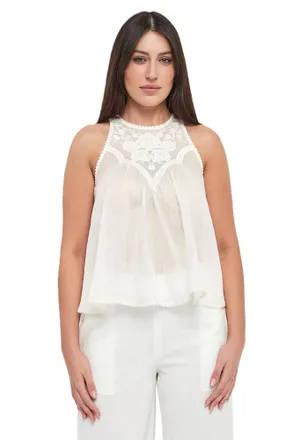 Twin-Set Sleeveless Flowing Top with Floral Lace Detailing