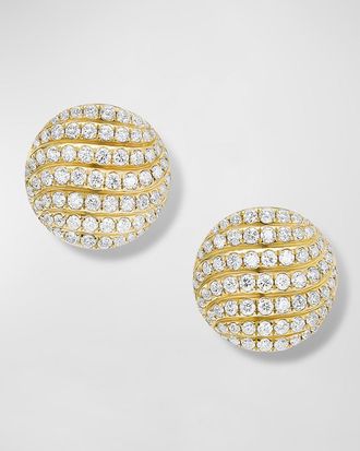 David Yurman Sculpted Cable Stud Earrings with Diamonds in 18K Gold, 14mm