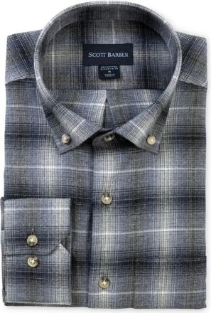 Scott Barber Mens Long Sleeve Ombre Plaid Shirt In Navy Heather