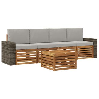 vidaXL Conjunto De Sof&aacute;s De Exterior 5 Pcs Natural Y Gris Claro Vidaxl