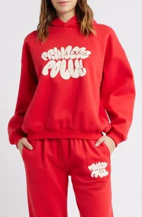 Princess Polly Logo Recycled Cotton Blend Graphic Hoodie in Red at Nordstrom Rack, Size 10