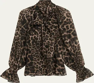 Kobi Halperin Davi Raglan Leopard-Print Blouse