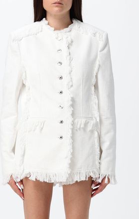 Msgm Giacca corta in cotone con frange e scollo a girocollo