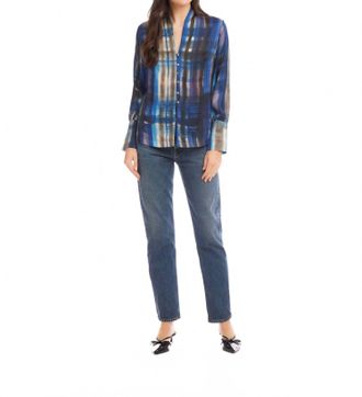 Fifteen Twenty V Neck Button Front Blouse In Print