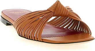Valentino Garavani Womens Brown Goatskin Slides Shoe