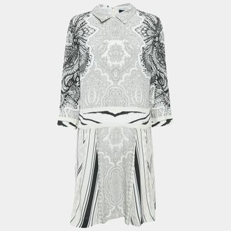 Roberto Cavalli White/black Printed Crepe Short Dress