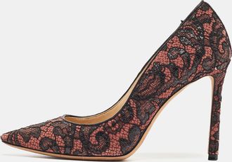 Jimmy Choo London Pink/black Lace And Mesh Pointed Toe Pumps