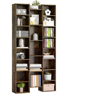 HOMCOM Tall Bookshelf with 21 Compartments and 10 Adjustable Shelves, Brown