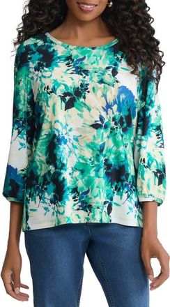 Jones New York Floral Three Quarter Sleeve Top in Kelly Multi at Nordstrom, Size X-Large