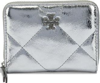 Tory Burch Small Kira Diamond Quilt Metallic Zip-Around Portemonnee - Dames - Portefeuilles - Grijs - ONE Size - Leer - Accessoires