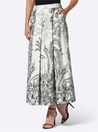 Heine Webrock HEINE, Damen, Gr. 36, wei&szlig;, schwarz, bedruckt, 55% Leinen, 45% Viskose, bedruckt, gebl&uuml;mt, gemustert, lang, R&ouml;cke Webrock