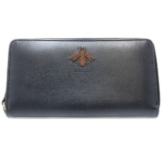 Gucci Animalier Black Leather Long Wallet (Bi-Fold) (Pre-Owned)