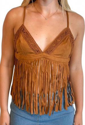 Blue Blush Almost Famous Fringe Top In Sienna