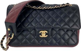Chanel Black Leather Quilted Strap Into Flap Shoulder Bag (Authentic Pre-Loved)