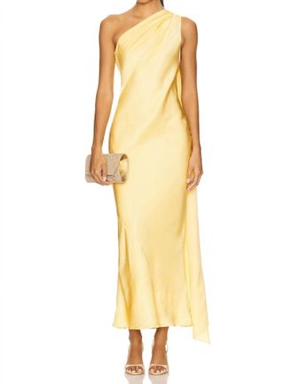 Alejandra Alonso Rojas Shoulder Dress With Cape In Light Gold