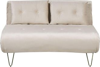 Beliani Divano Letto a 2 posti in velluto beige con gambe in metallo dorato Vestfold