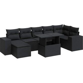 vidaXL Set De Sof&aacute;s De Jard&iacute;n Y Cojines 8 Piezas Rat&aacute;n Sint&eacute;tico Negro