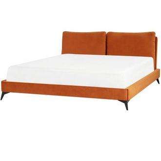 Beliani Letto imbottito moderno in velluto arancione 180 x 200 cm Melle