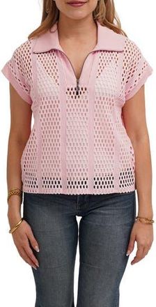 Cyrus Open Stitch Knit Quarter Zip Top in Light Pink at Nordstrom Rack, Size X-Large