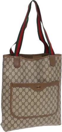 Gucci Pre-owned Vintage GG Canvas Tote Bag - Dames - Vintage Shopper - Beige - ONE Size - Leer - Vintage