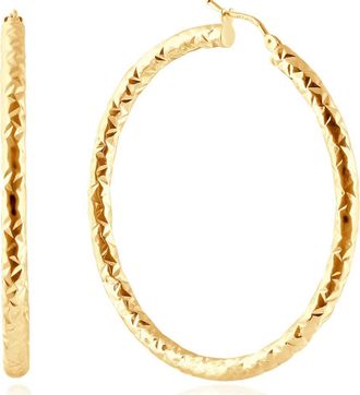 Pompeii3 14k Yellow Gold 3mm Designer Hoops Womens Earrings 1 3/4 Tall 1.9grams