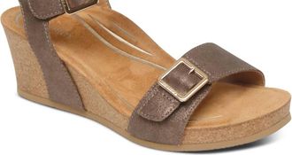 Aetrex Womens Lexa Cork Wedge Quarter Strap Sandals In Bronze