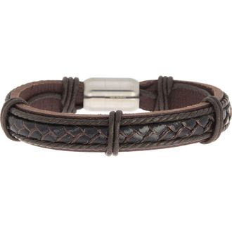 HMY Jewelry Braided Leather Strap Bracelet in Brown at Nordstrom Rack