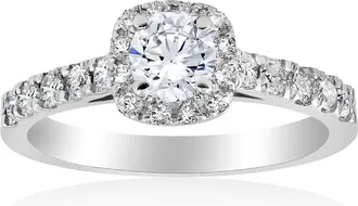 Pompeii3 1ct Cushion Halo Round Cut Diamond Engagement Ring 14K White Gold Size Selectable