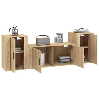 Berkfield Home Classic 3 Piece TV Cabinet Set Sonoma Oak Engineered Wood in Light Oak