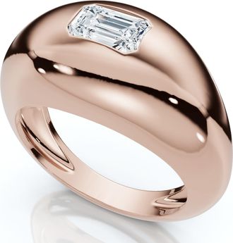 Pompeii3 1/2Ct Sideways Emerald Bezel Stackable Dome Band 14k Gold Lab Grown EF/VS