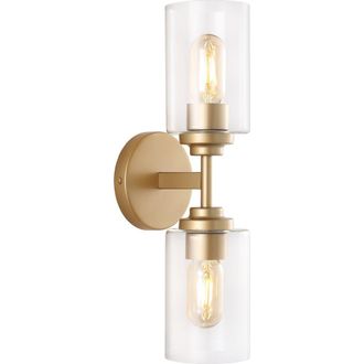 Jonathan Y Designs Giles 2-Light Farmhouse Industrial Iron Cylinder LED Sconce in Brass Gold at Nordstrom