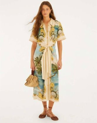 Farm Rio Collared Midi Dress In Royal Sea Multicolor