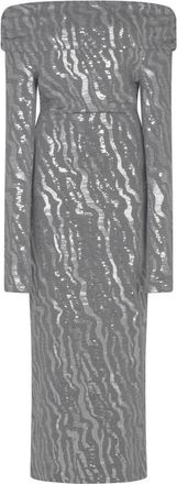 Rotate Pailletten Midi Jurk Rotatie Collectie - Dames - Feestkleedjes - Grijs - XL - Pailletten - Kleedjes