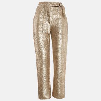 Jonathan Simkhai Jonathan Simkhai Gold Sequin Waist Tie-Up Belt Detail Trousers