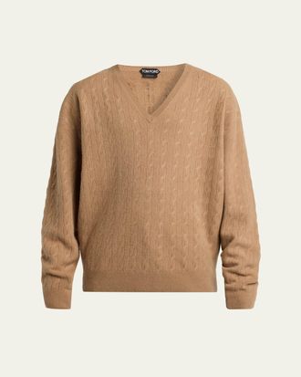 Tom Ford Mens Cable Knit Wool V-Neck Sweater
