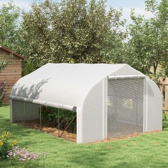 OUTSUNNY 3 x 3 x 2 m Polytunnel Greenhouse Pollytunnel Tent Steel Frame in White