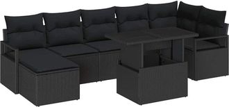 vidaXL Conjunto De Sof&aacute; De Jard&iacute;n 8 Pcs Negro Polirat&aacute;n Vidaxl