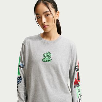 Nike Womens Nike Sportswear Classic Oversized Long-Sleeve T-Shirt in Grey | IM6381-063