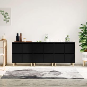 vidaXL Aparadores 3 Uds Madera Contrachapada Negro 60x35x70 Cm Vidaxl