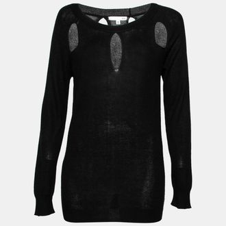 ROI Black Silk & Cashmere Knit Cut-Out Detail Sweater