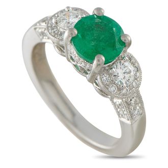 Luxury Bazaar Platinum 0.56 ct Diamond and 1.10 ct Emerald Ring MF35-051826