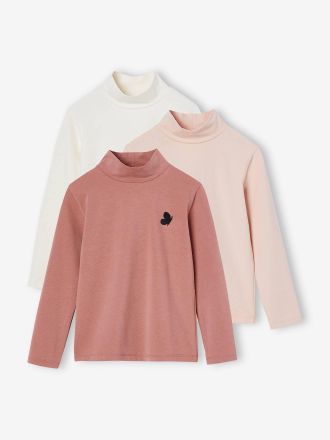 Vertbaudet 3er-Pack M&auml;dchen Shirts mit Stehkragen BASIC Oeko-Tex rosenholz