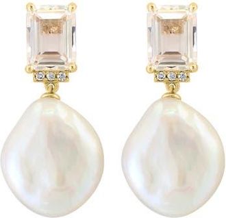 Effy 14K Yellow Gold White Topaz Baroque Fresh Water Pearl Diamond Drop Earrings in 14K Gold at Nordstrom