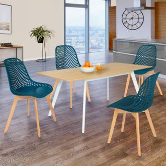 IDMarket Lote De 4 Sillas De Comedor Mandy Azul Pato