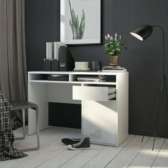 Dmora Escritorio Dmora Linear Con Una Puerta Y Un Caj&oacute;n, Color Blanco Brillante, 110,2 X 77,4 X 48,2 Cm, Con Embalaje Reforzado
